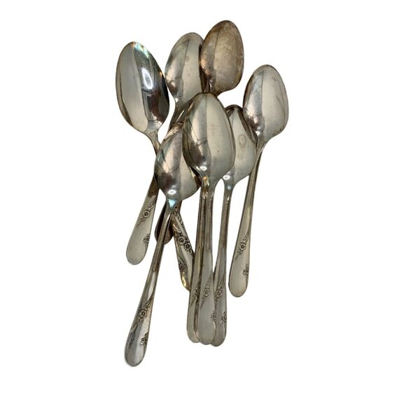 Bridal Wreath Vintage 50s Oneida Silver Plate Floral Pattern Teaspoons Set Of 8 - Picture 6 of 6